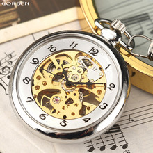 Retro Silver Mechanical Pocket Watch for Men Women Skeleton Steampunk FOB Watch Chain Hand Winding Full Steel Transparent Clock 2024 - купить недорого