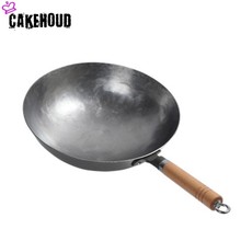 CAKEHOUD Chinese Iron Pot Traditional Manual Hammer Forging Uncoated Cast Iron Wok Gas Stove Non-stick Frying Pan With Two Ears 2024 - buy cheap