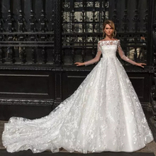 Vestido De Noiva Princesa 2019 кружевное бальное платье принцессы на пуговицах с длинным рукавом и вырезом лодочкой, свадебное платье с часовым шлейфом 2024 - купить недорого