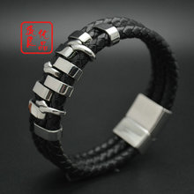 Luxury Men Bracelets 2015 New Arrival 3 Layers Genuine Leather Bangles High Quality Stainless Steel Magnet Christmas Gift 5pcs 2024 - buy cheap