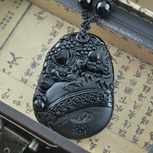 Pingente jóias pixiu deus antigos chinês, 5 peças, natural preto obsidiana esculpido colar pingente para joias unissex 2024 - compre barato