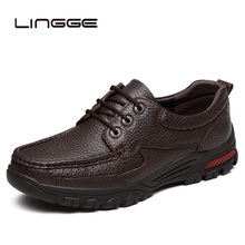 LINGGE Genuine Leather Casual Shoes Men Handmade Vintage Shoes Flats Lace-up Hot Sale Moccasins Chaussure Homme Big Size 38-48 2024 - buy cheap