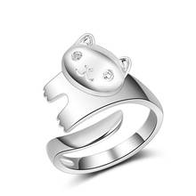 Женское кольцо с кошачьим котенком, кольцо из стерлингового серебра 925 пробы с гипоаллергенным покрытием, C384 2024 - купить недорого