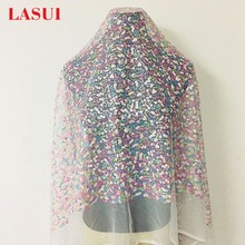 LASUI NEW Sequins LACE Fabric colourful 1y/lot white mesh transparent breathable full Dress evening Clothes DIY accessory Q040 2024 - buy cheap