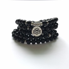 5 Laps Fashion Bracelet For Men Black Bracelet Yoga Mala Beads Lotus Bracelets meditation Men's jewelry bracelets Gifts for Men 2024 - buy cheap