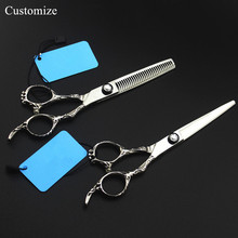 Customize japan 440c 6 '' Hollow cut hair salon scissors cutting barber makas scissor Thinning shears hairdressing scissors set 2024 - buy cheap