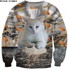 Новинка 2018, модный мужской свитшот PLstar Cosmos, повседневные пуловеры унисекс с забавными рисунками кошки, выпечки хлеба, 3d 2024 - купить недорого