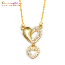 Yunkingdom two heart design necklaces & pendants for women white crystal cubic zirconia yellow gold color chain fashion jewelry 2024 - buy cheap