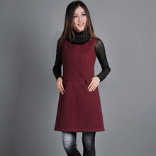 Woman Spring Plus Size Solid Sleeveless Square Collar Loose 30% Wool A-line Dresses Female Autumn Button Hedging Wool Dress 2024 - купить недорого