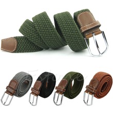 Cinturón de cuero elástico con hebilla para hombre y mujer, faja de lona, 4 colores, Unisex 2024 - compra barato