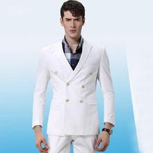 Fashionable Double Breasted White Groom Tuxedos Peak Lapel Groomsmen Men Blazers Suits (Jacket+Pants+Tie) NO:373 2024 - buy cheap