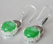 wholesale good earring for women sterling-- Fashion 925 Sterling  Natural Green gem Marcasite Earrings 2024 - buy cheap