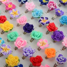 Wholesale 10pcs/lot Colorful Rose Flower Girls Children Finger Rings Adjustable Polymer Clay Kids Rings Party Gift 2024 - buy cheap