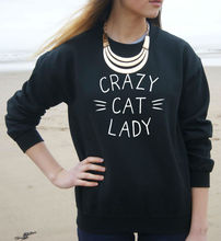 CRAZY CAT-Sudadera con letras estampadas para mujer, suéter de algodón informal con capucha para mujer, BZ203-17 negro 2024 - compra barato