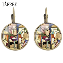 TAFREE Abstract Art Painting Earrings many faces artist Picture Clip On Earrings Round Glass Bronze Plated modern Jewelry PT24 2024 - buy cheap