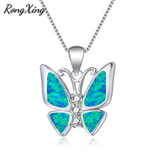 RongXing White/Blue Fire Opal Butterfly Pendant Necklaces For Women Silver Color Birthstone Animal Jewelry NL0151 2024 - buy cheap