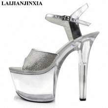 LAIJIANJINXIA Glitter 17cm Ultra High Heels Clear Platform Sandals Sexy Women Night Club Dress Dancing Shoes Pole Dance Shoes 2024 - buy cheap