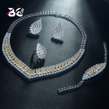 Be 8-Conjunto de joyería de boda de circonia cúbica de cobre, conjunto de 4 Uds. De joyas de Dubái nupcial, collar, pulsera y pendientes, bisutería femenina S311 2024 - compra barato