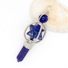 Na moda-contas de prata chapeado merkaba hexágono coluna lapis lazuli pingente para o ano novo jóias cetro 2024 - compre barato