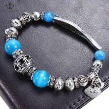 RoyalBeier Woman Bracelet and Bangle Colorful Opal Ancient Silver Color Metal Beads Chakra Natural Stone with Bell Charms SZ0729 2024 - buy cheap