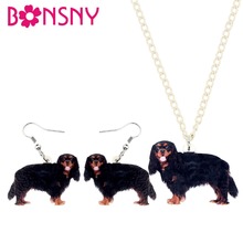 Bonsny Acrylic Jewelry Set Cavalier King Charles Spaniel Dog Necklace Earrings Choker Fashion Pendant For Women Girls Decoration 2024 - buy cheap
