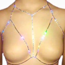 Collar de cadena de cristal bohemio brillante para sujetador, Gargantilla para el pecho, Bikini para mujer, arnés esclavo, collar de sujetador, joyería para el vientre y la cintura, NL265 2024 - compra barato