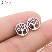 Jisensp Tree of Life Earings Fashion Jewelry Stainless Steel Piercing Round Stud Earrings for Women Jewelry Birthday Gift Brinco 2024 - buy cheap