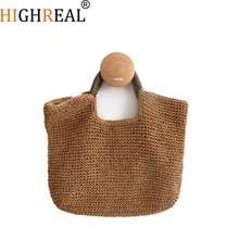 HIGHREAL New Hot Rattan Bags Bohemia 100% Handmade Straw Handbags Millettia Handle Knitted Summer Tote Wicker Bags Dropship 2024 - buy cheap