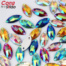Cong Shao 200pcs 7*15mm Horse eye AB Colorful Flatback Resin Rhinestone Sewing 2 Hole Costume Button Stones And Crystals CS418 2024 - buy cheap