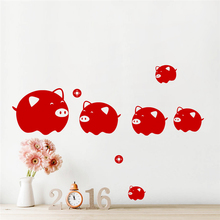 Desenhos animados piggy vermelho decalques de parede quarto janela decoração para casa ano novo chinês festival adesivos de parede pvc mural arte diy cartazes 2024 - compre barato