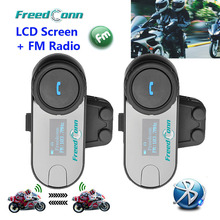 FreedConn TCOM-SC BT переговорное Bluetooth гарнитура для мотоциклетного шлема с ЖК-экраном FM-радио, мягкий микрофон для CloseHelmet 2024 - купить недорого