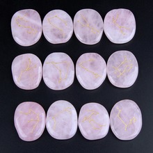 yaye Natural Rose Quartz Big Palm Stones 12pcs Zodiac Symbols Handmade Polished Crystal Craft Feng Shui Decoration 2024 - buy cheap