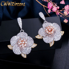 CWWZircons-pendientes de Zirconia cúbica para mujer, aretes colgantes de 3 tonos dorados, flor geométrica grande, joyería de marca de lujo, regalo CZ448 2024 - compra barato