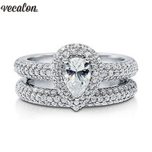 Vecalon Luxury Promise Wedding Bands Ring Set 925 Sterling Silver 5A Zircon Stone Engagement rings for women Finger Jewelry Gift 2024 - buy cheap