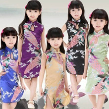 Vestido de verão qipao 2-8 anos, bebê meninas chinês vestido de crianças floral peacão cheongsam vestidos quentes 2024 - compre barato