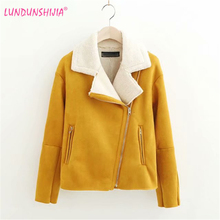 LUNDUNSHIJIA 2019 Winter High -Quality Jacket Female Yellow Suede Keep Warm Coat Motorcycle Lapels Coat Female Thicker Jacket Wo 2024 - buy cheap