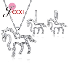Drop Shipping Wholesale Rhinestone 925 Sterling Silver Bridal Jewelry Set For Women Horse Necklace Earring Set Gift 2024 - купить недорого