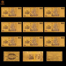 10PCS/Lot Zimbabwe 100 Dollar Money Gold Banknote in 24k Gold Plated With Gold 999 Metal Pure Gold For Collection 2024 - buy cheap