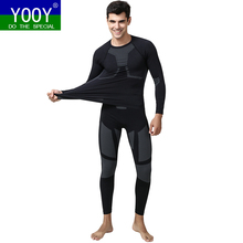 YOOY мужское термобелье для лыж, быстросохнущий, функциональный, компрессионный спортивный костюм, фитнес, плотные рубашки, спортивные черные спортивные костюмы 2024 - купить недорого