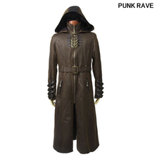 Готическое модное красивое пальто с шляпой, пальто в стиле панк, Мужская кофейная твиловая длинная куртка в стиле панк, Рейв 2024 - купить недорого
