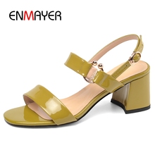 Enmayer couro genuíno básico sapatos casuais mulher salto alto quadrado sandálias de verão tamanho 34-39 ly1272 2024 - compre barato
