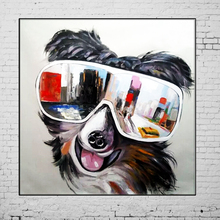 Novas pinturas pintadas à mão lona moderno legal óculos cão pintura quadros de acrílico pendurar fotos parede abstrata animais imagem 2024 - compre barato