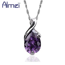 Almei colar pingente prata para mulheres, 15% de desconto, pedra roxa strass, corrente feminina, bijuterias e acessórios n327 2024 - compre barato