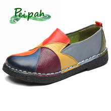 PEIAH Vintage Handmade Patchwork Women Casual Shoes Genuine Leather Classics Mother Shoes Women's Flats Shoes Plus Size 35-41 2024 - buy cheap