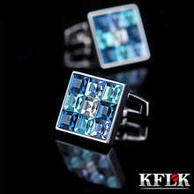 KFLK Jewelry shirt cufflink for mens Brand Fashion Blue Crystal Cuff link Luxury Wedding Groom Button High Quality guests 2024 - buy cheap