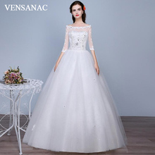 VENSANAC Sequined Boat Neck Lace Appliques Half Sleeve Ball Gown Wedding Dresses 2018 Crystal Flowers Backless Bridal Gowns 2024 - buy cheap