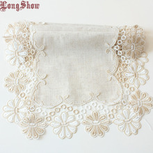 Elegant Round Flower Embroidered Lace Trim Dining Table Cover Burap Linen Table Runner 2024 - buy cheap