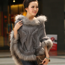 Fxfurs 2020 outono capa de pele de guaxinim térmica malha poncho moda feminina sweatercoat com listras de pele frete grátis 2024 - compre barato