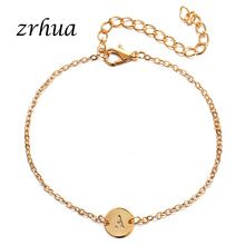 Zrhua pulseira e bracelete feminina com letra, pulseira simples ajustável dourada com nome, joia feminina para festa 2024 - compre barato
