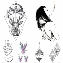 Pegatinas de tatuaje temporal 3D para mujeres, cuerpo, brazo, chicas fumadoras, tatuajes de agua por transferencia, muñeca, geometría, ciervo, Luna, suministros de tatuaje falso 2024 - compra barato